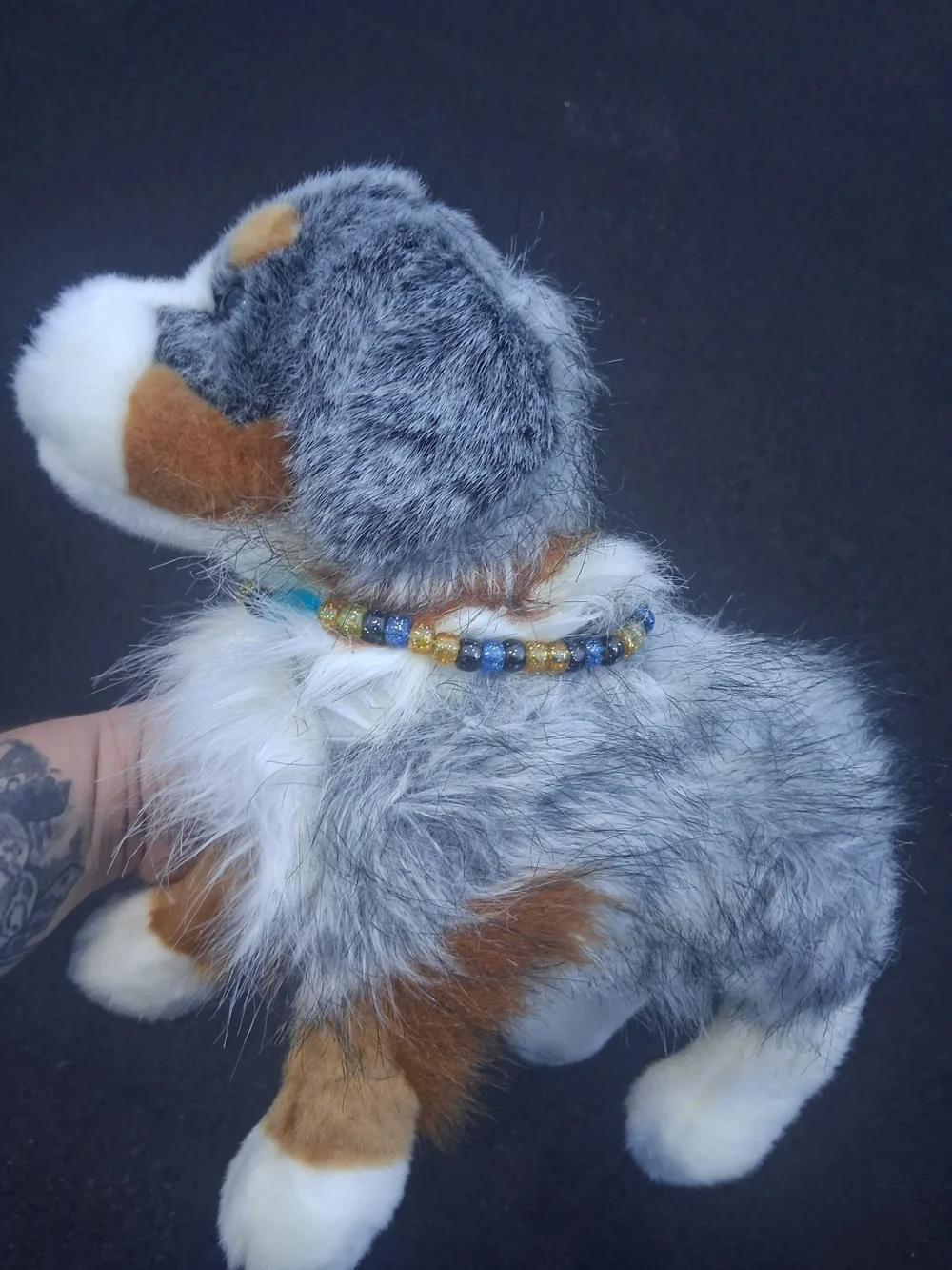 Plush Tri-Color Dog Toy - Soft Grey, White & Brown